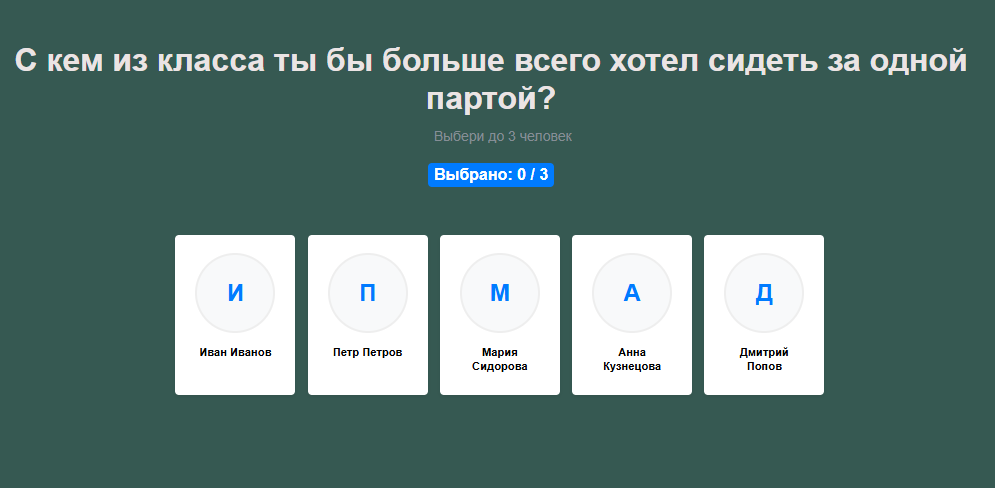 Рисунок 2 - Пример социометрических карточек (социометрия онлайн)