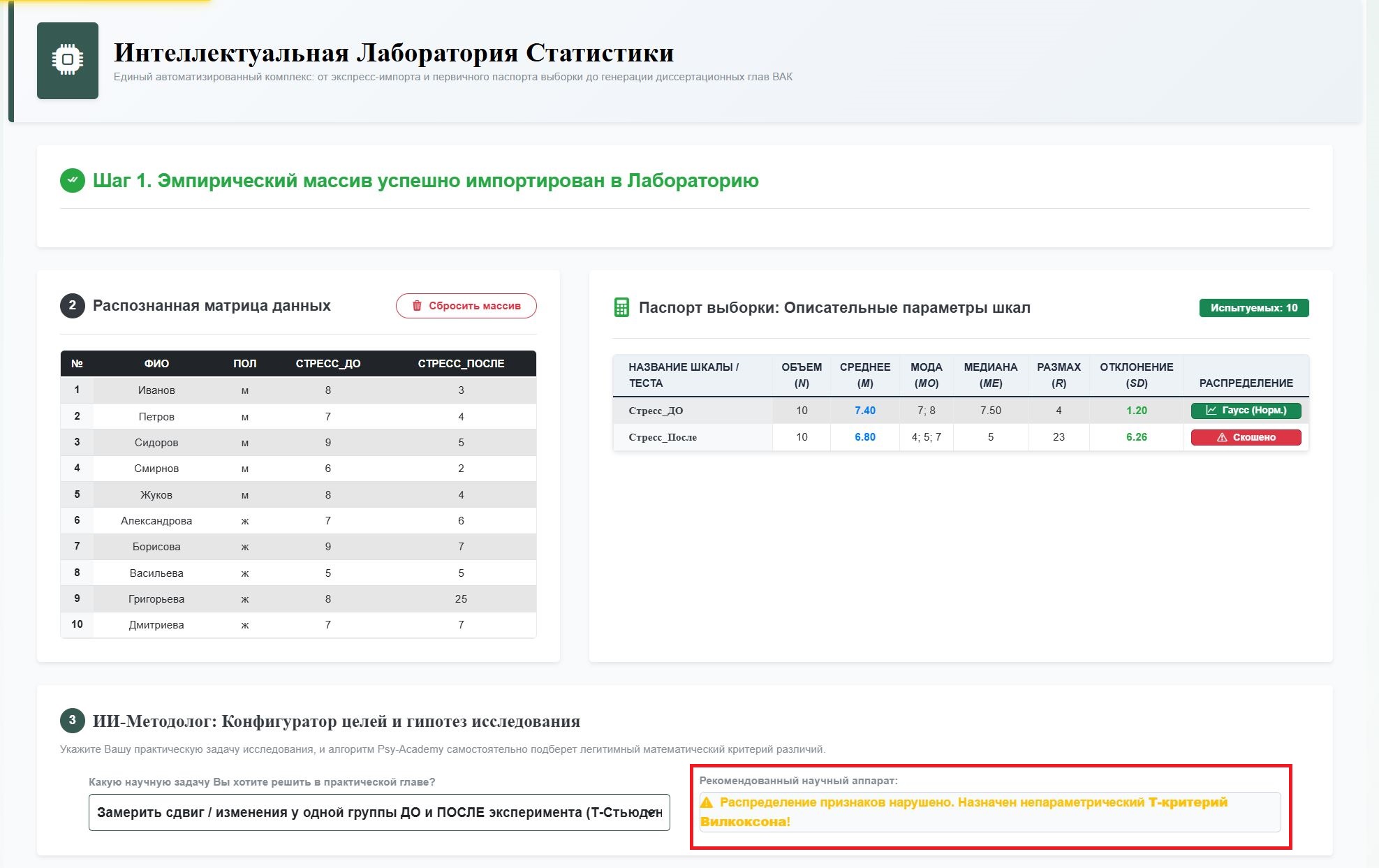 Рисунок 1 – Подбор статистического критерия